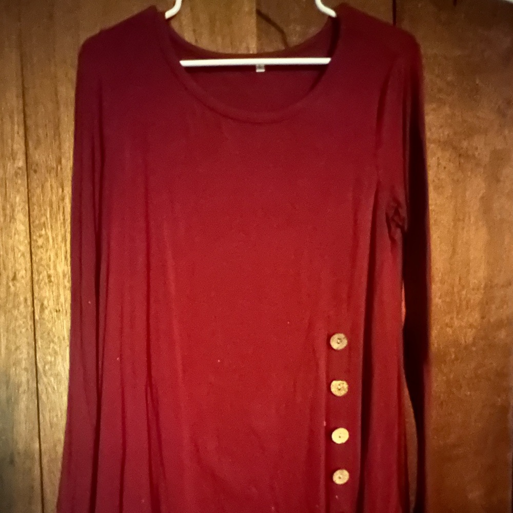 Burgundy Long Sleeve Top with Button Detail